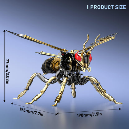Gold-Plated Metal Bee Model Kit - 3D Stainless Steel Mechanical Insect Puzzle for Adults - Steampunk Bionic Wasp Sculpture - Executive Desktop Art and Stress Relief Gift (Bee-Black-Gold)