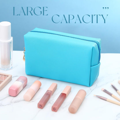 Kigeli Aesthetic Makeup Bags PU Leather Cosmetic Pouches Waterproof Plain Toiletry Bags Makeup Pouches Bulk for Women Party Gift Travel Storage Organizer(Blue Teal,7.1 x 2.8 x 4.3 in)