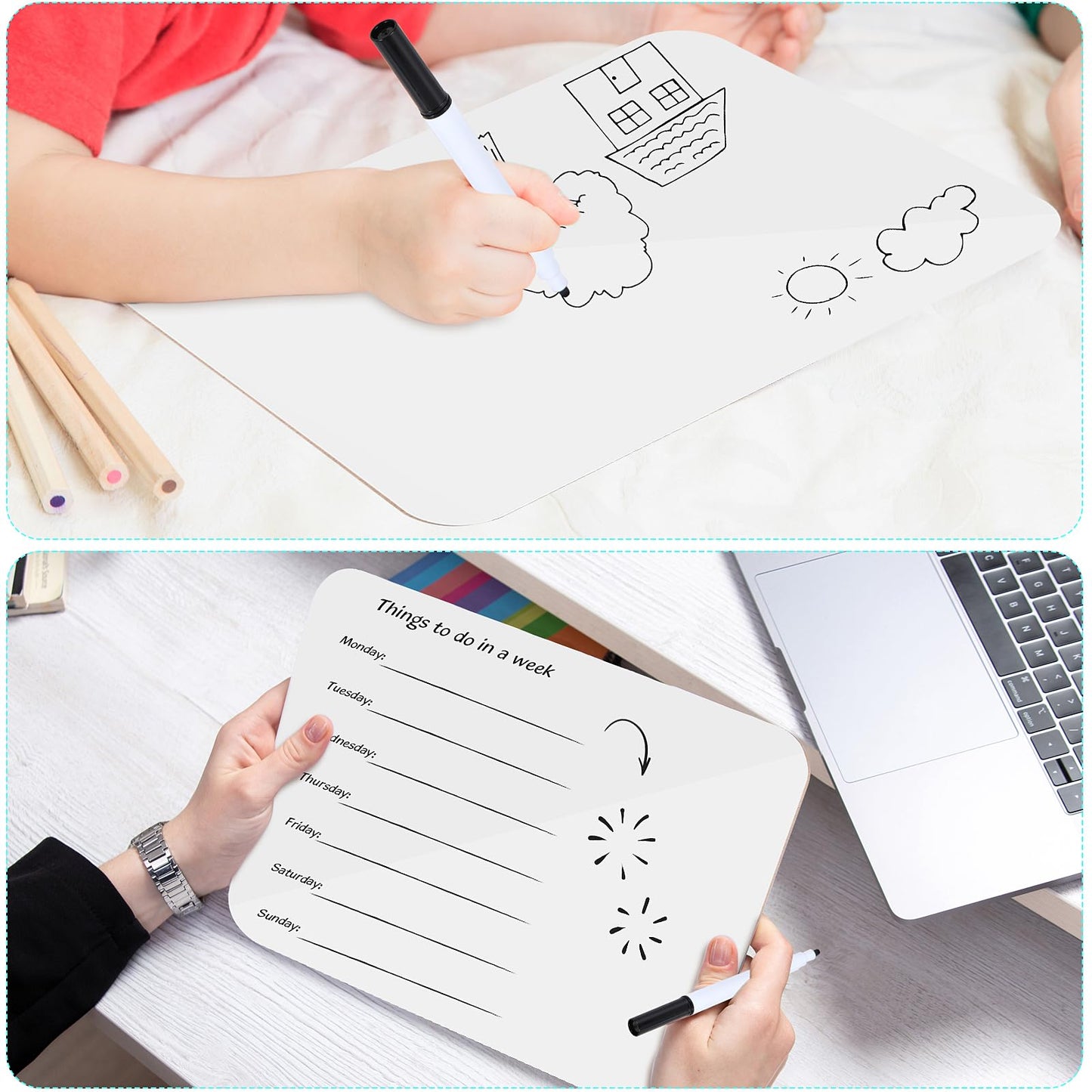 6 Pack Small White Board Dry Erase Boards Classroom Teachers Pack Mini White Boards 9" x12” Personal Whiteboards for School Students Supplies Lapboards l 6 Mini Erasers， 6 Makers Included (6)