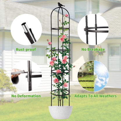 Yotoworth Garden Obelisk Trellis for Climbing Plants Outdoor, 6.3 ft Tall Rose Trellis Climbing Plants Support for Potted Light Vine Flower Vegetable Cucumber Trellis Raised Garden Bed, Black, 1PCS