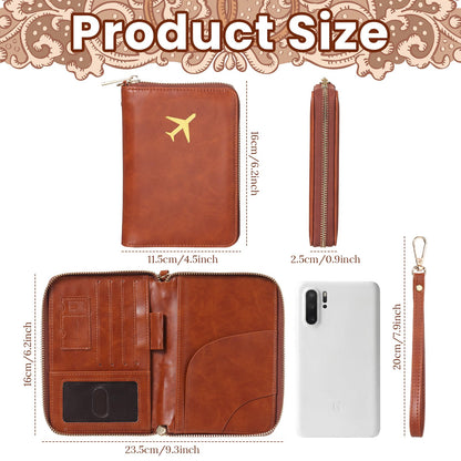 SilTriangle 2 Pcs Leather Passport Holder Cover for Travel with Safe Zipper Closure, Premium Passport Wallet Waterproof Rfid Blocking Card Case for Travel Family Women Men(Black,Brown)