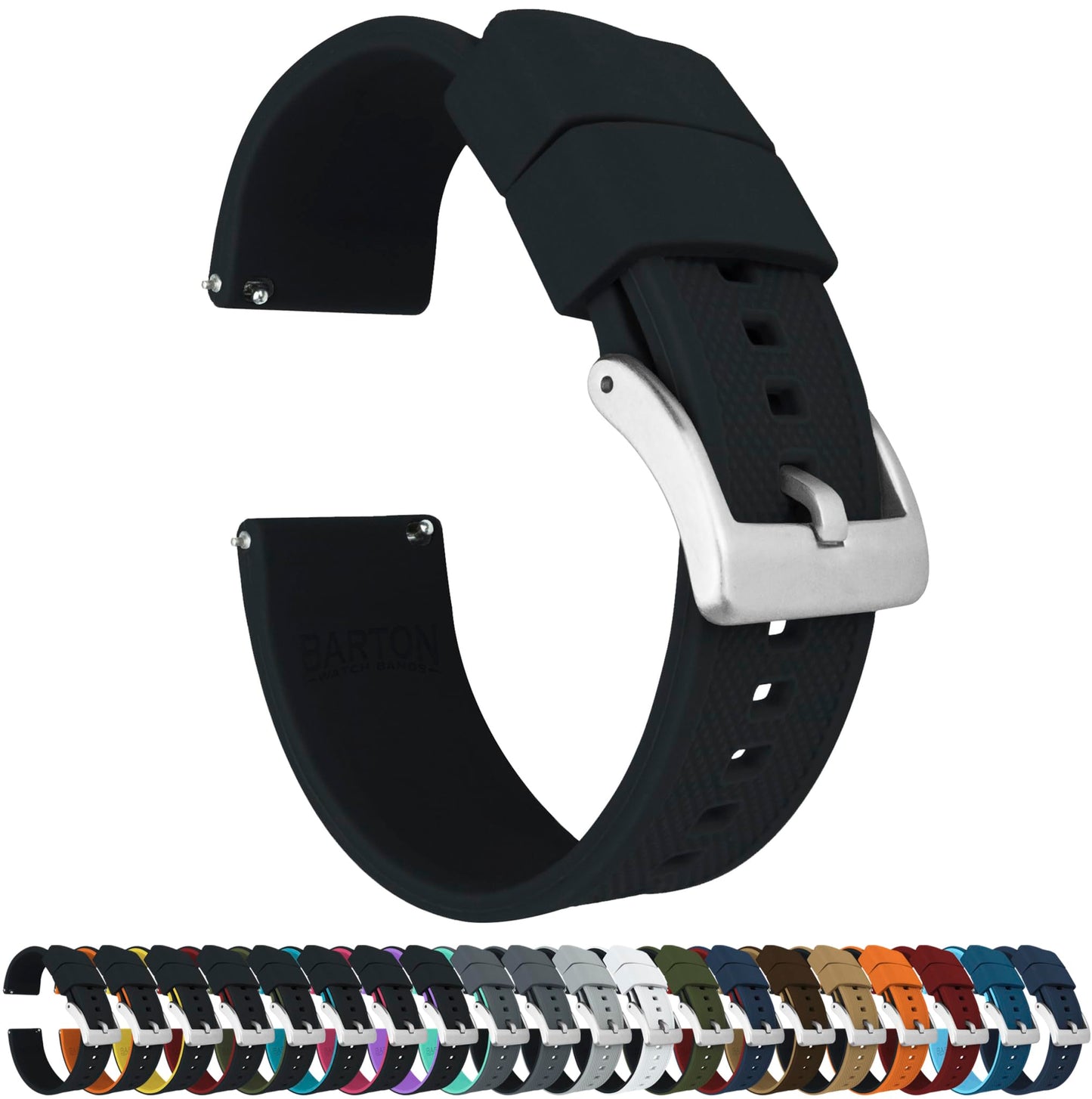 Barton Elite Silicone Watch Band (20mm) | Quick Release Premium Silicone Strap with Stainless Steel Buckle | Compatible with Classic & Smart Watches | Comfortable, Durable, Stylish, Waterproof - Black
