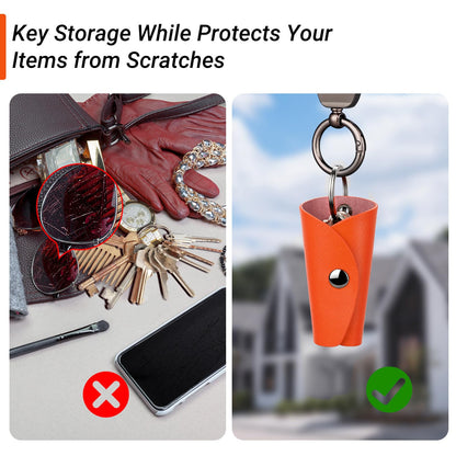 T-carbon Top Grain Leather Key Wrap for House Keys, Compact Key Holder Case Fits 2-5 Keys, Silent Rattle-Free Design,Portable Keychain