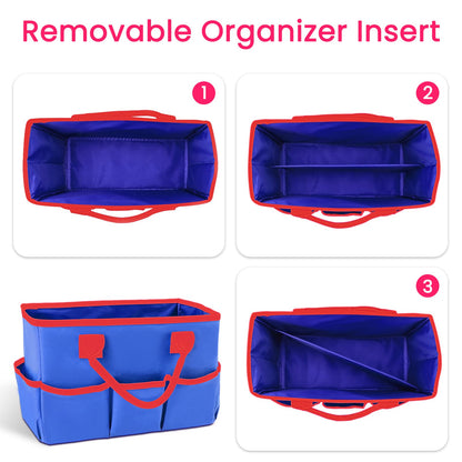Godery Desktop Tote and Organizer, Teacher Helper Bag for Arts, Books, Stationery, Office Desk, Make-up Storage with Handles for Travel (Blue)