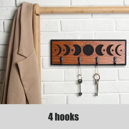 IRISVITA Witchy Moon Key Holder for Wall, Small Moon Phase Boho Wall Decor, Gothic Home Decor, Boho Decor, Wooden Key Organizer for Home, Brown