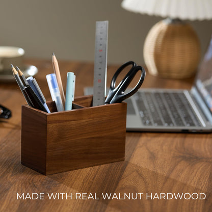KORUA Walnut Pencil Holder (Double Slots) Wood Pen Holder for Desk