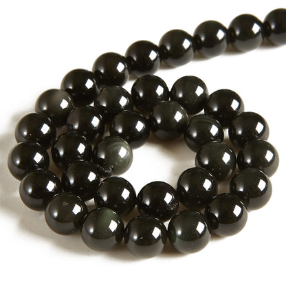 60pcs 6mm Black Obsidian Beads Natural Gemstone Beads Round Loose Beads for Jewelry Making