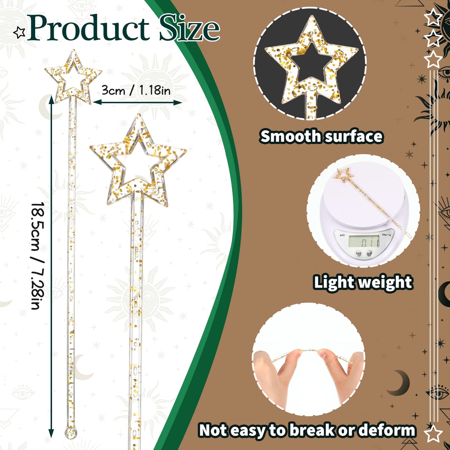 Zubebe 240 Pcs Cocktail Swizzle Sticks Plastic Drink Stirrers Glitter Star Top Stir Disposable Cocktail Coffee Drink Sticks Crystal Cake Pops, 7.28 Inch(Gold)