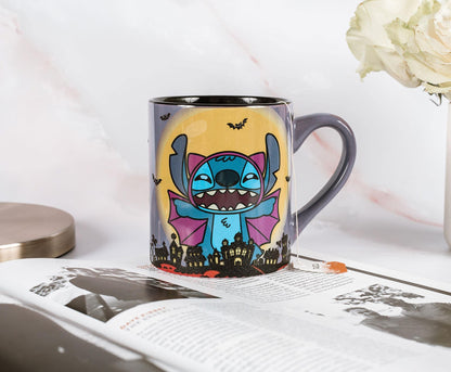Lilo & Stitch Vampire Ceramic Glitter Mug | Official Disney Kitchen Accessories | Oversized Coffee Cup For Home Kitchen Bar Set | Halloween Gifts | Holds 14 Ounces