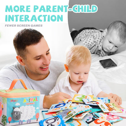 Jollybaby Reusable Soft Cloth ABC Alphabet/Letters Animal Flash Cards for Baby 0-6-12-18 Months, Curious Baby First Words Learning Activity Flashcards, Montessori Sight Words Toy - Easter Gifts