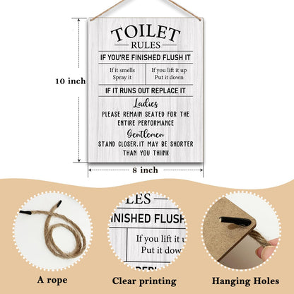 Toilet Wooden Sign, Housewarming Gift For Women Men Coworker Friend, Funny Toilet Rules Sign Back Of Toilet Decor Bathroom Decor Wall Art Decorations For Home Wall Sign Hanging Sign -08
