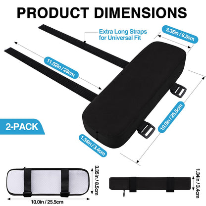 Smiry Ergonomic Office Chair Armrest Pads, Memory Foam Arm Rest Covers, Non-Slip Armrest Cushion with Adjustable Buckles and Straps, Elbow Relief for Desk, Gaming & Wheelchair (Black, Set of 2)