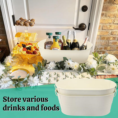 GENHAKON 3 PCS 15.3 x 9 x 6 inch White Metal Galvanized Tub with Handles, 3 Gallon Large Beverage Tubs for Wine, Cocktails, Parties, Outdoor Beer Ice Tub