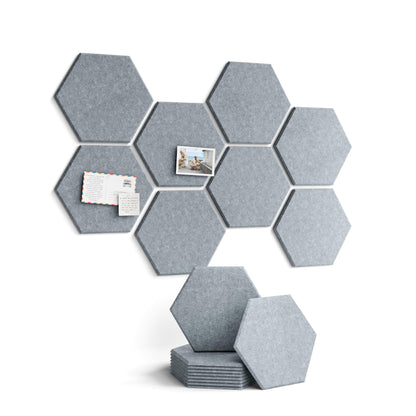 Fluxynara Hexagon Cork Board Alternative for Walls Decor-8-Pack Felt Bulletin Board Tiles,with 30 Pushpins,50 Adhesive Tabs for Office,Classrooms & Home Pin Board Felt Board-Blue Gray