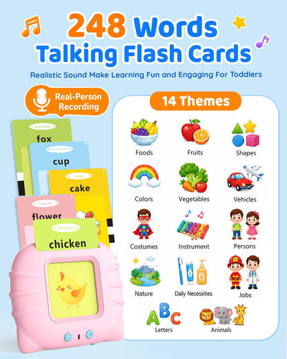 Aullsaty Talking Flash Cards for Toddlers 1-3, Upgraded 248 Sight Words Montessori Speech Therapy Toy, Autism Sensory Educational Learning Toys, Birthday Gifts for Boys Girls (Pink)