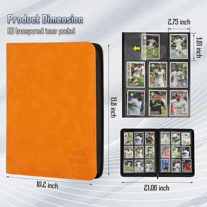 Trading Card Binder, Premium 9 Pocket Double Sided 540 Pocket PU Card Collection Binder, Collectible Trading Card Albums for MTG, TCG, Sport Card, Game Cards (Orange)