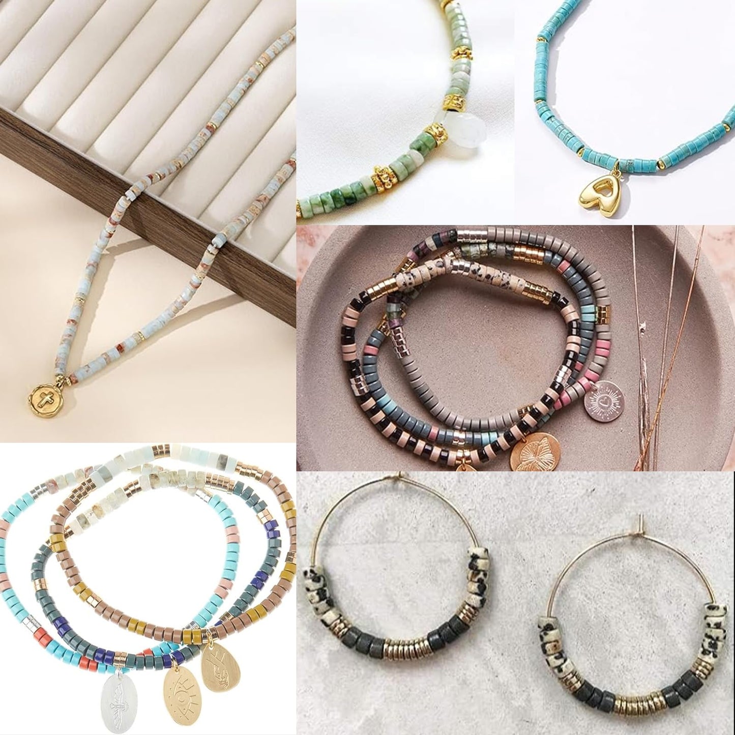 NITOPUPU 150Pcs 4×2mm Natural White Jade Spacer Stone Beads for Jewelry Making Supplies, Loose Semi Flat Round Gemstone Tube Beads for Bracelets DIY Crafts