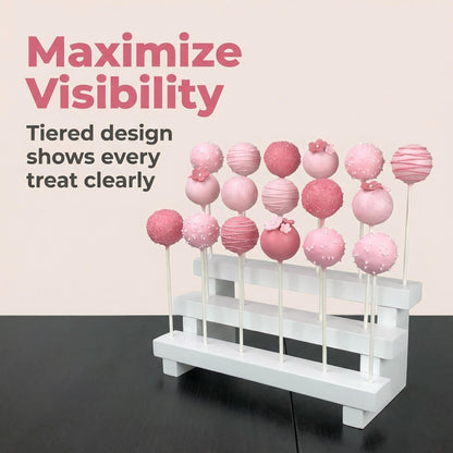 NANGOPOP Cake Pop Stand Display Riser - 3 Tier Wood Lollipop Holder, 17 Hole Sucker Stand for Dessert Table of Wedding, Birthday Party - White, Collapsible, Fit 5/32" (4mm) Lollipop Sticks