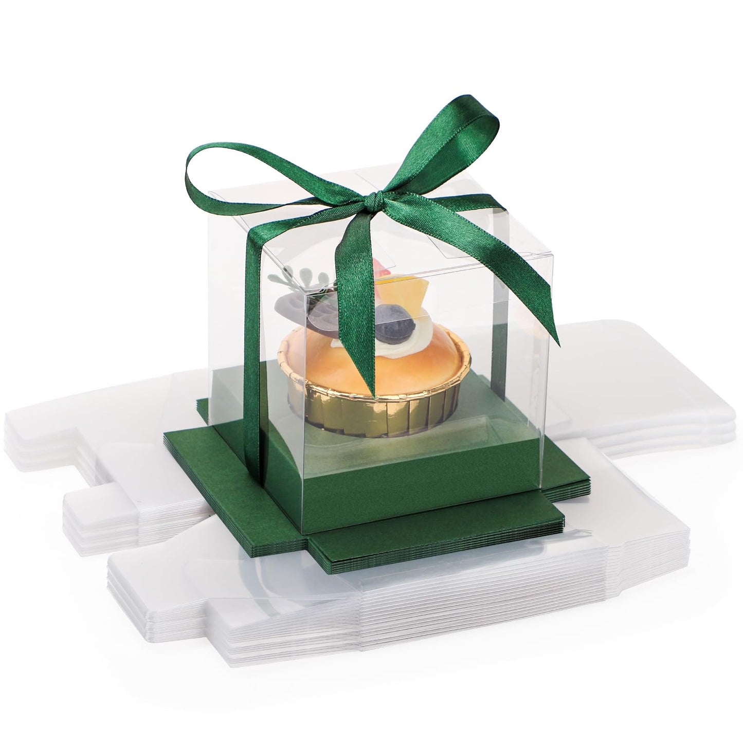 EUSOAR Plastic Green Cupcake Wrappers, 24pcs 3.5 Inch Individual Cupcake Holder Cake Containers with Lids, Single Transparent Cupcake Holder Containers for Wedding Birthday Favor Party
