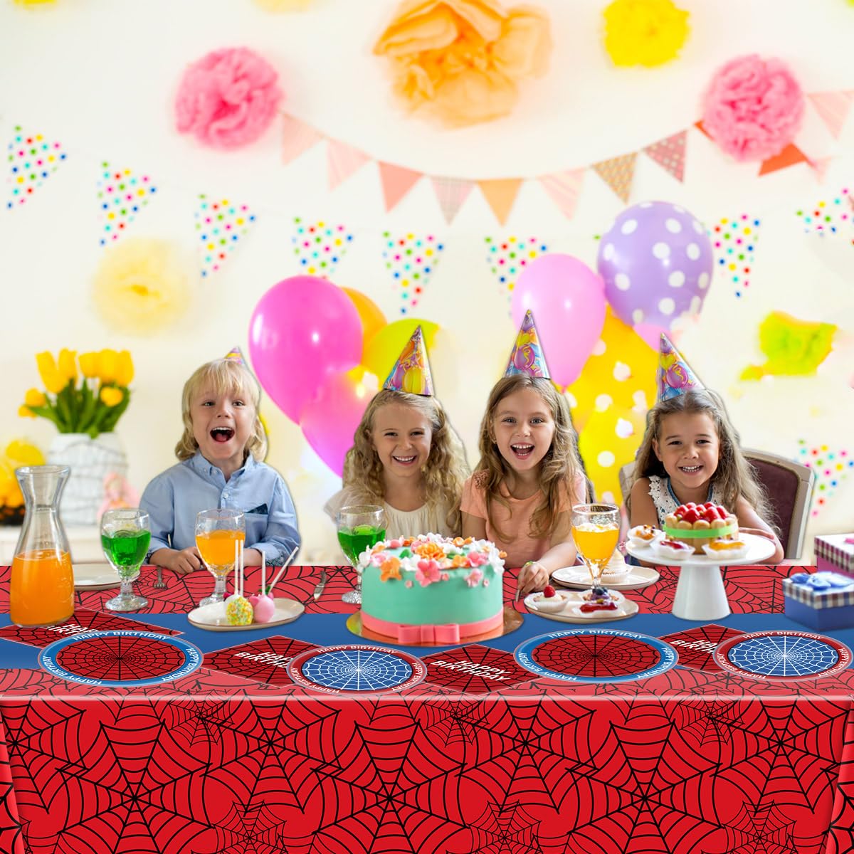Spider Party Supplies, 40 spiderweb-patterned dinner plates, 20 paper napkins, and one 54-inch × 108-inch tablecloth, Spider Theme Birthday Party Decorations
