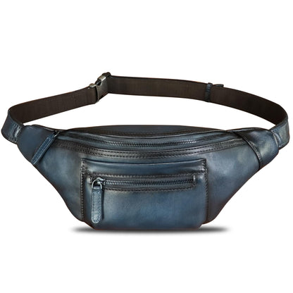 Genuine Leather Fanny Pack for Men and Women Vintage Handmade Leather Waist Bag Sling Backpack Hip Purse Crossbody Bag (Blue)