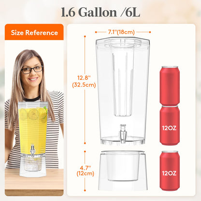 Lifewit 1.6 Gallon Drink Dispenser for Parties 2 Pcs, Plastic Beverage Container for Juice/Tea/Soda with Stand & Fruit Infuser, Clear Lemonade Dispenser with Leak-Proof Spigot, BPA Free Water Pitcher