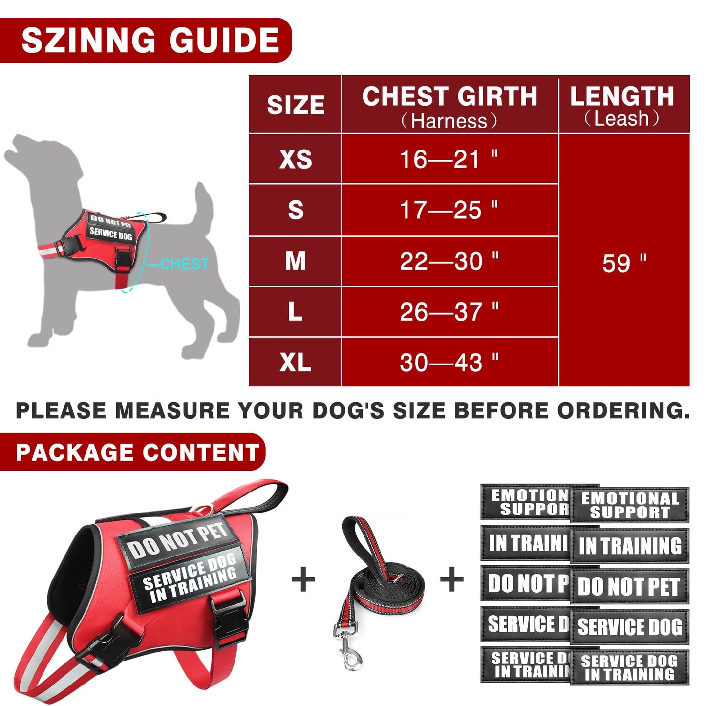 MOOGROU Service Dog Vest Harness and Leash Set+10 Patches,No Pull&Adjustable Reflective Dog Harness with Soft Padded Handle for Training/Everyday,Fit Small/Medium/Large/Extra-Large Dogs (Red S)