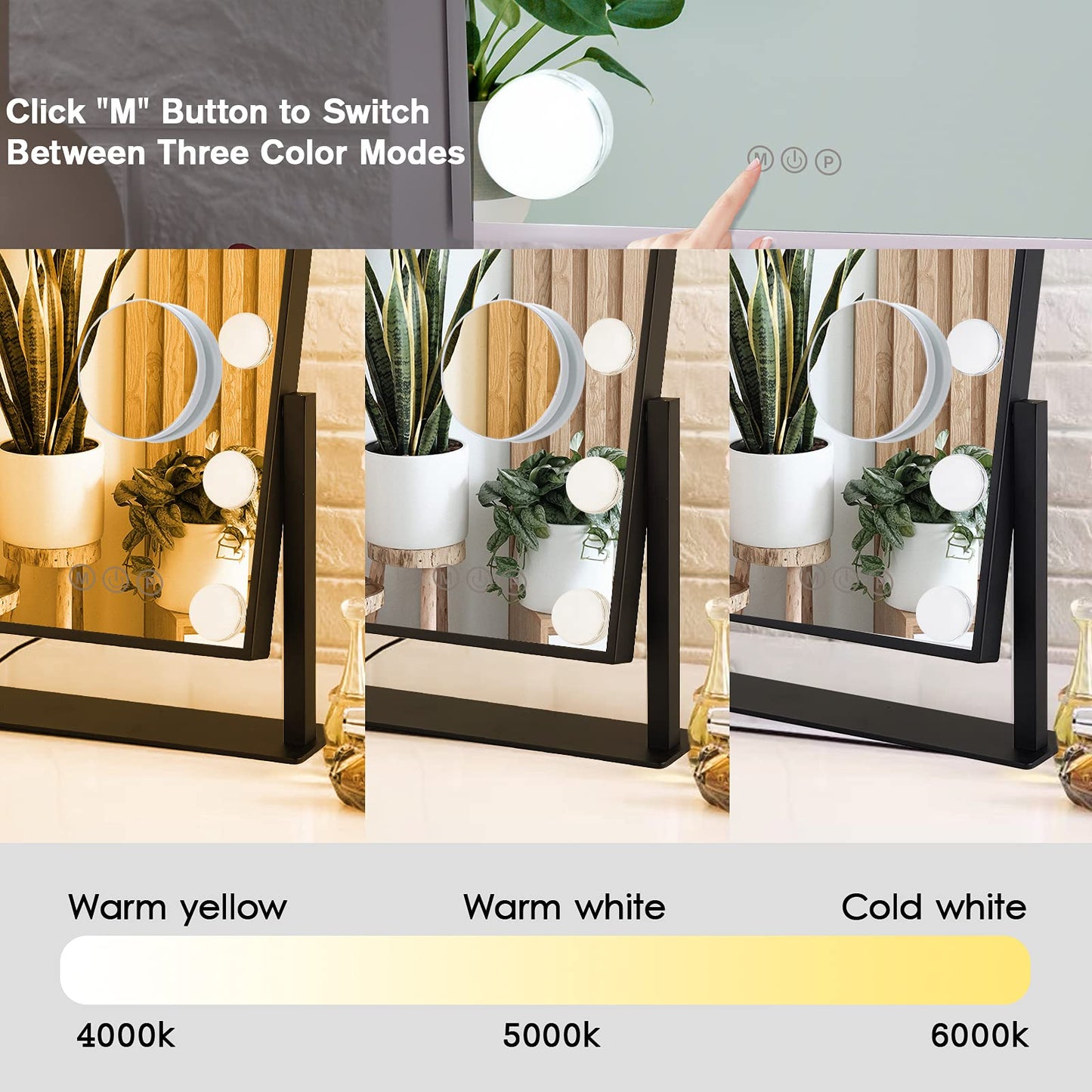 Lighted Makeup Mirror Hollywood Mirror Vanity Mirror with Lights, Touch Control Design 3 Colors Dimable LED Bulbs, Detachable 10X Magnification, 360°Rotation, (White) 12" L x 14" W