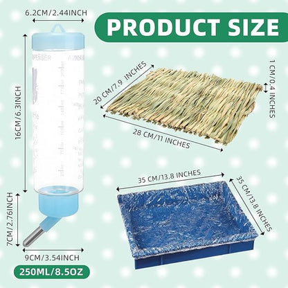 34 Pcs Rabbit Starter Kit Rabbit Litter Box Small Animal Water Bottle Stacking Cups Bunny Tunnels Animal Grooming Kit Bowl Blanket with Cleaning Set for Guinea Pig Bunny Accessories(Blue)