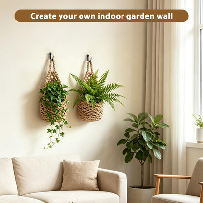 4-Pack 5-Inch Macrame Wall Plant Hangers, Natural Cotton Hanging Planter Baskets for Indoor Plants, Boho-Style Woven Plant Baskets for Walls, Small Hanging Pots for Succulents and Kitchen Storage