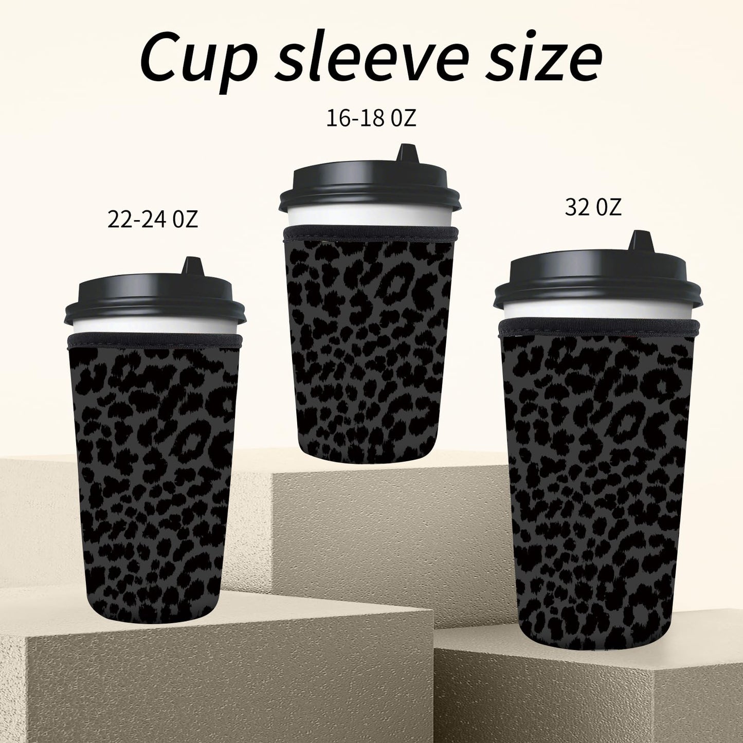 AMZXCFGL 3 Pack Reusable Neoprene Insulator Sleeve for Iced Coffee Cups, Cute Funny Coffee Cup Sleeve, Universal Fit 16-32oz Cups for Hot Cold Beverages Cute Black Leopard