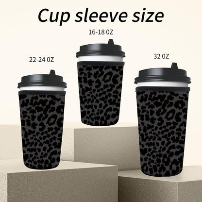 AMZXCFGL 3 Pack Reusable Neoprene Insulator Sleeve for Iced Coffee Cups, Cute Funny Coffee Cup Sleeve, Universal Fit 16-32oz Cups for Hot Cold Beverages Cute Black Leopard