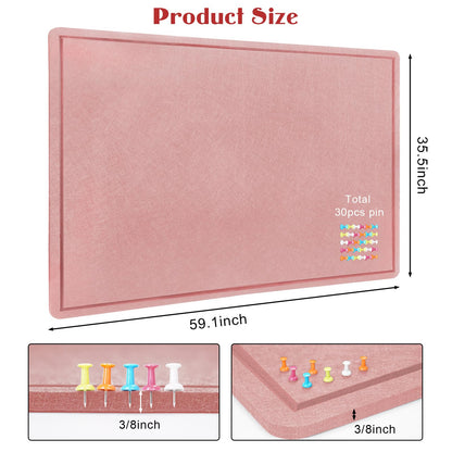 Large Bulletin Board - 60 X 36 inches Decorative Felt Pin Board - 5' x 3' Cork Board Alternative for Wall - Foldable Photo Board Self-Adhesive Vision Board Prayer Board with 30 Pushpins - Pink