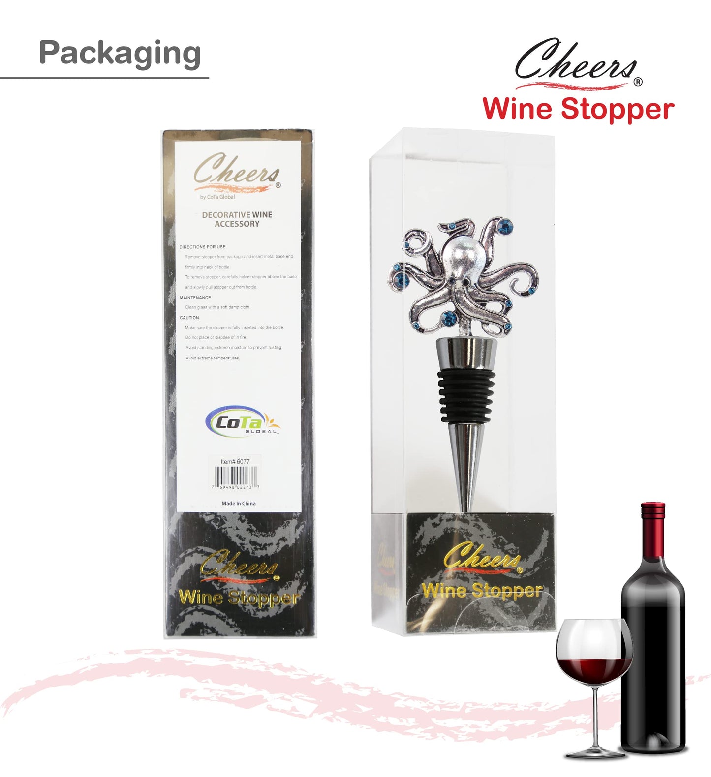 Cheers Octopus Metal Wine Stopper - Elegant Vacuum Seal Reusable Animal Ocean Life Wine Bottle Stopper Airtight Leak Proof Bottle Topper Cork Plug, Cute Home Decor & Bar Tool Accessory Unique Gift