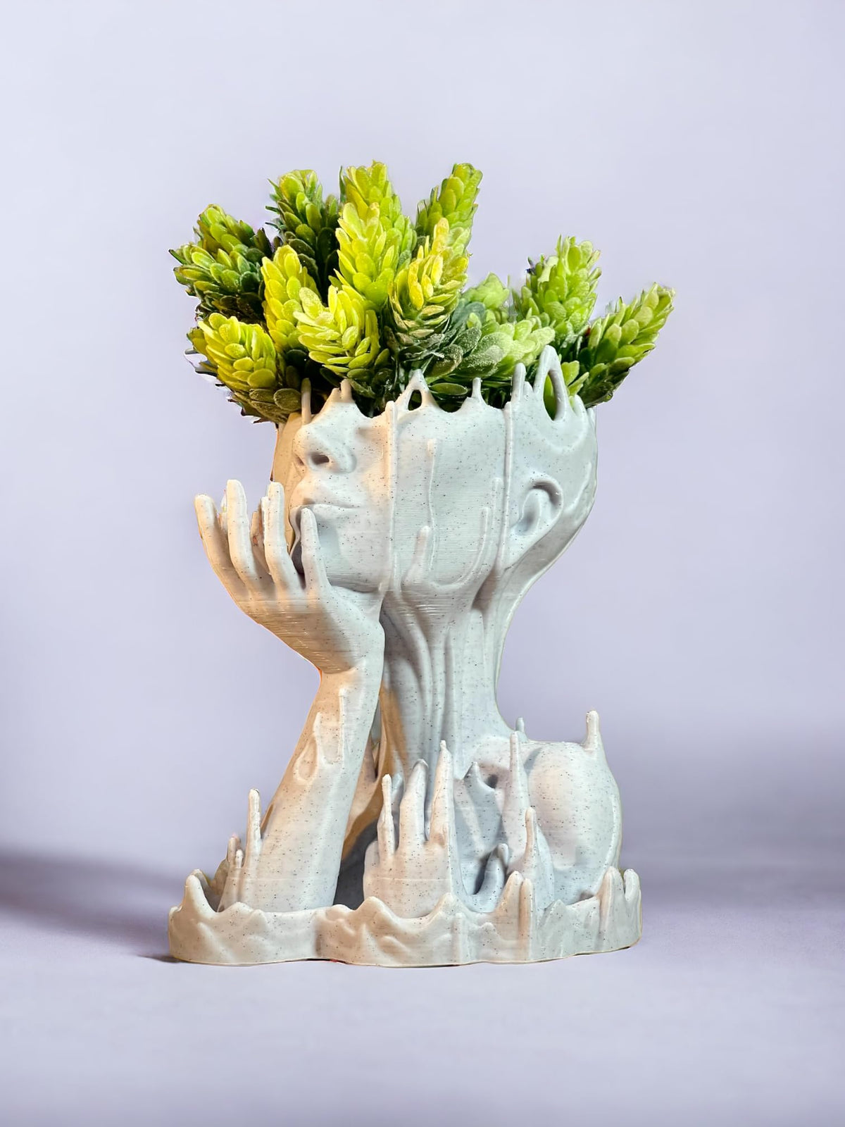 Woman Head Planter face Flower Pot Melted Sculpture Art Girl Succulent Plant Lover/with-Drainage Hole houseplants and drip Tray Included [Marble Stone Color]