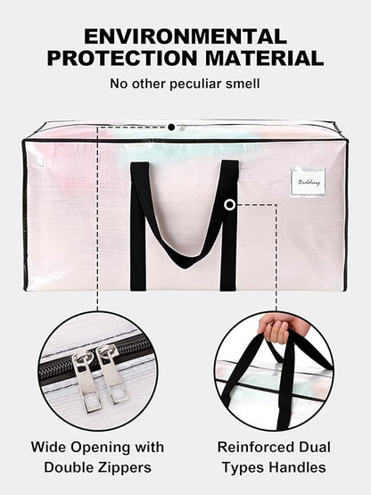 HOMESURE Supports 200lbs Heavy Duty Moving Bags - Strong Zipper & Wrap-Around Handles - Water-Resistant Storage Totes, Durable Alternative to Moving Boxes - 8 Pack - Semi-Transparent