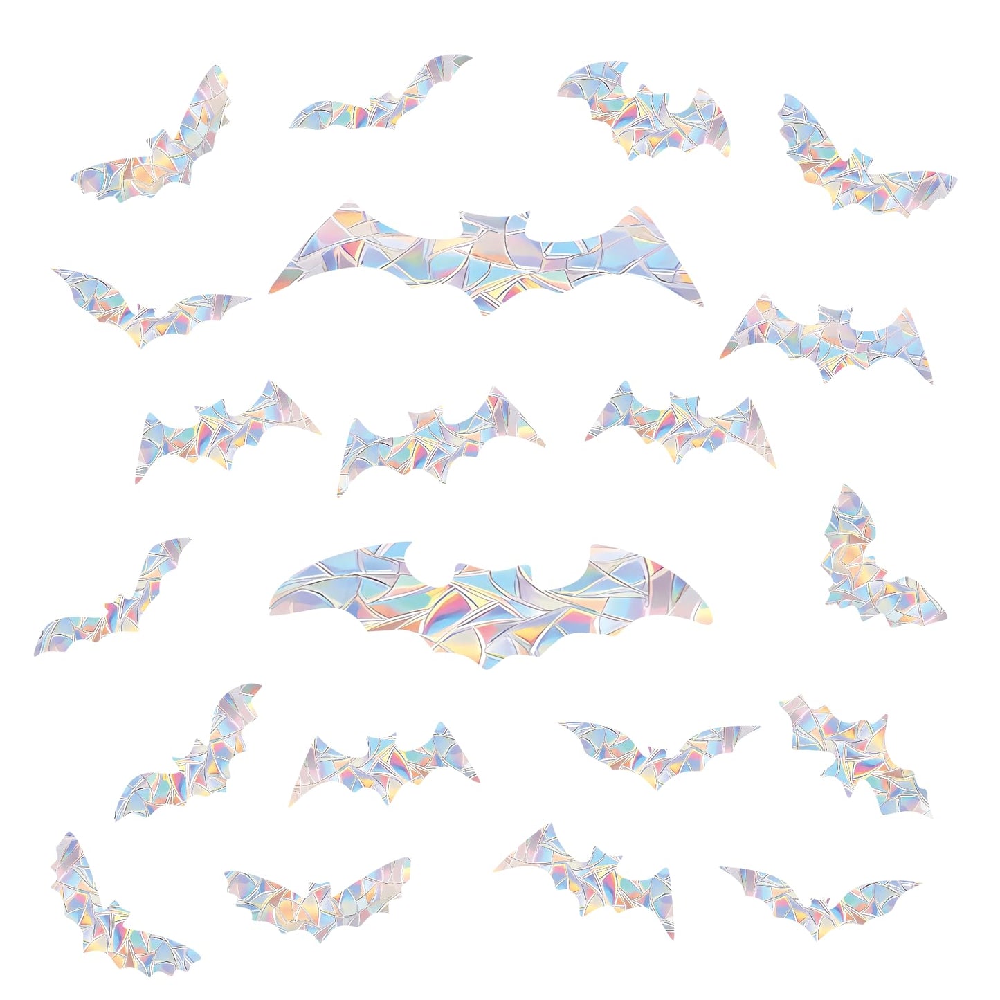 45PCS Halloween Bat Window Stickers Prevent Birds from Hitting Windows, Rainbow Sun Catcher Stickers No Glue Required, Non-Adhesive Reusable Vinyl Rainbow Stickers