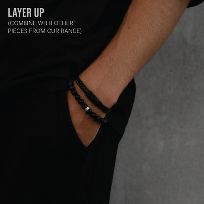 LUXAR Men’s Black Onyx Stone Bead Bracelets | Matte Black 8mm Stone | Minimalist, Designer Jewelry for Men (925 Silver, Small)