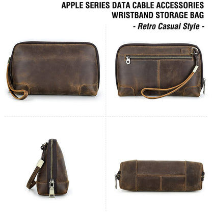 CataPurus Electronic Organizer Zipper Bag Tech Pouch, Top Grain Leather Handmade, Portable Compact Travel Storage Cases Fits Apple Accessories, Phone, USB Cables, Power Banks, Chargers, Hard Drive
