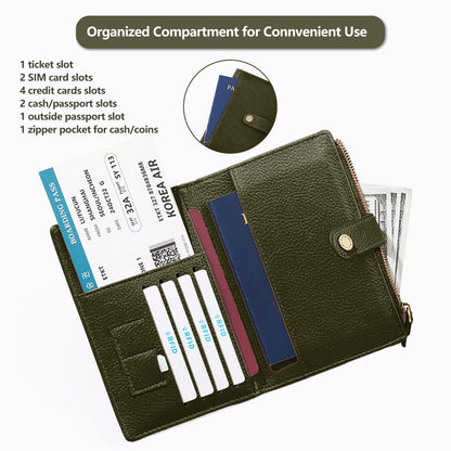 Slim RFID Blocking Passport Holder Wallet,PU Leather Travel Card Organizer,Lightweight Passport Case for Women Men (Green)