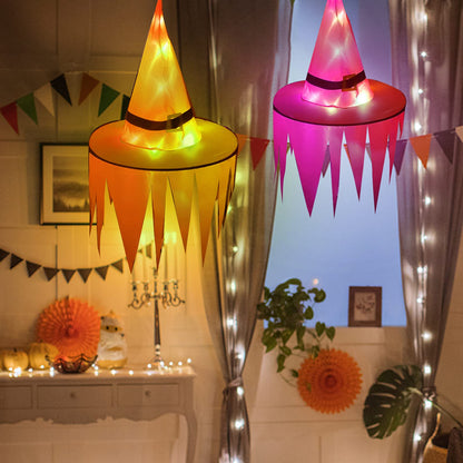 2PCS Hanging Witch Hats with Lights Halloween Decorations Outdoor Indoor Floating Witch Hat Waterproof Halloween Light up Witches Hat for Porch Yard Patio Garden Tree Home Party Supplies, Orange