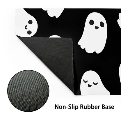 Halloween Cute Ghost Mouse Pad Kawaii Cartoon Spooky Funny Spirit Extended Desk Mat Non-Slip Rubber Base Stitched Edge Large XL Black White Mousepad for Desk Gaming Laptop Desktop,31.5×11.8 Inch