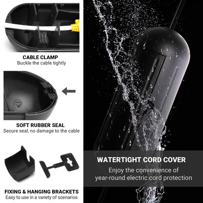 4 Pack Extension Cord Protective Cover Set (Black) | Indoor Outdoor Water-Resistant Holder for Holiday String Lights and Wires | Capsule Shaped Protector with Large Compartment