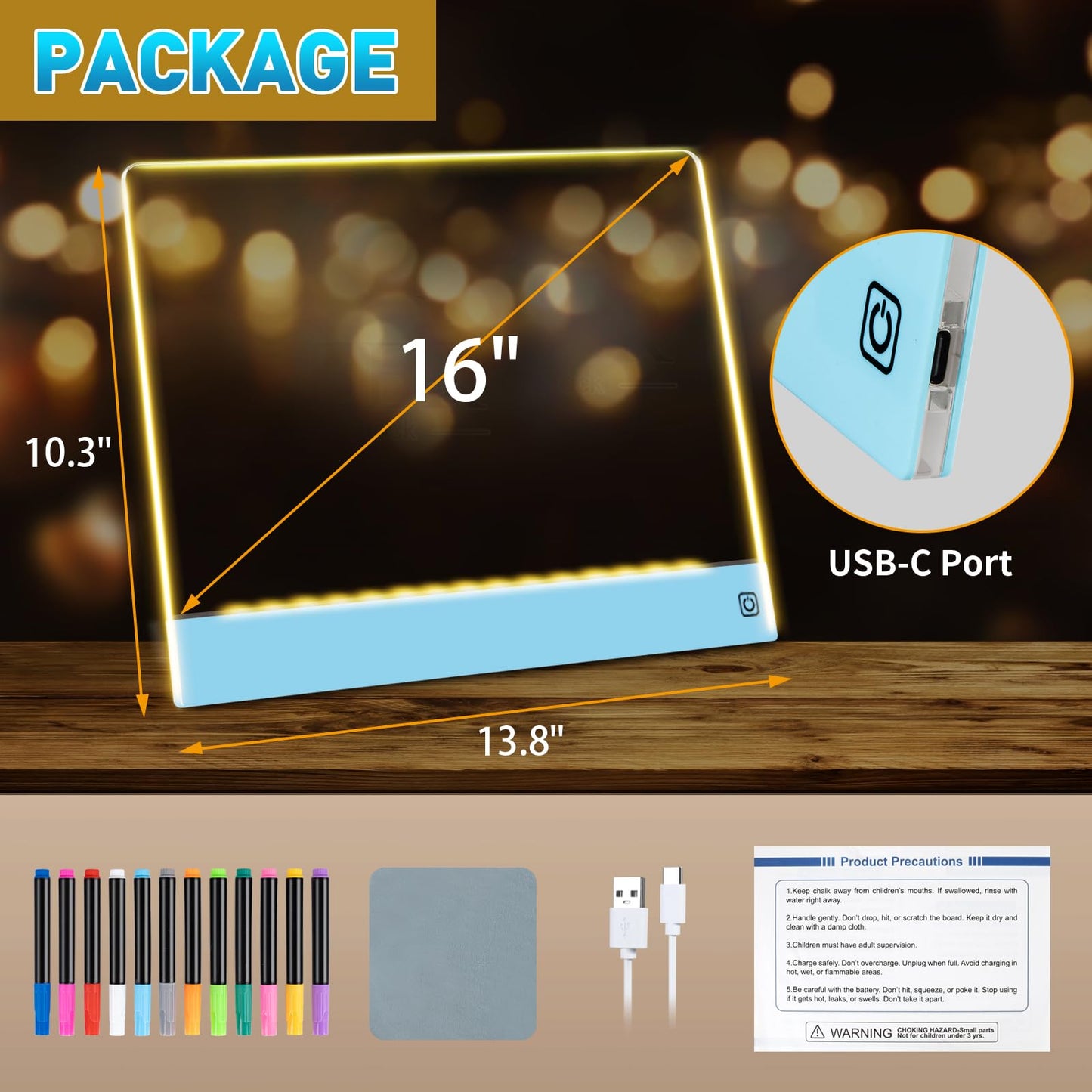 Rechargeable LED Drawing Board for Kids, 16" Light Up Acrylic Dry Erase Board, Lumi Board LED Note Board with Invisible Stand Glow Doodle Board Birthday Easter Gifts for Kids Blue