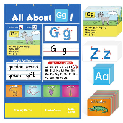 Torlam Alphabet Learning Pocket Chart Alphabet Wall Chart ABC Flash Cards Learning Games, Handwriting Practice Letter Tracing for Kids Homeschool Preschool Kindergarten Learning Activities Must Haves