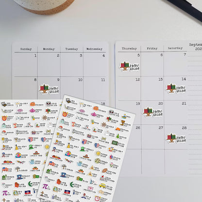 Holiday Planner Stickers Pack of 5 Sheets Cute Holiday Icon with Us Holidays Decorative Planner Stickers for Calendar Bullet Journal Scrapbook Waterproof PVC
