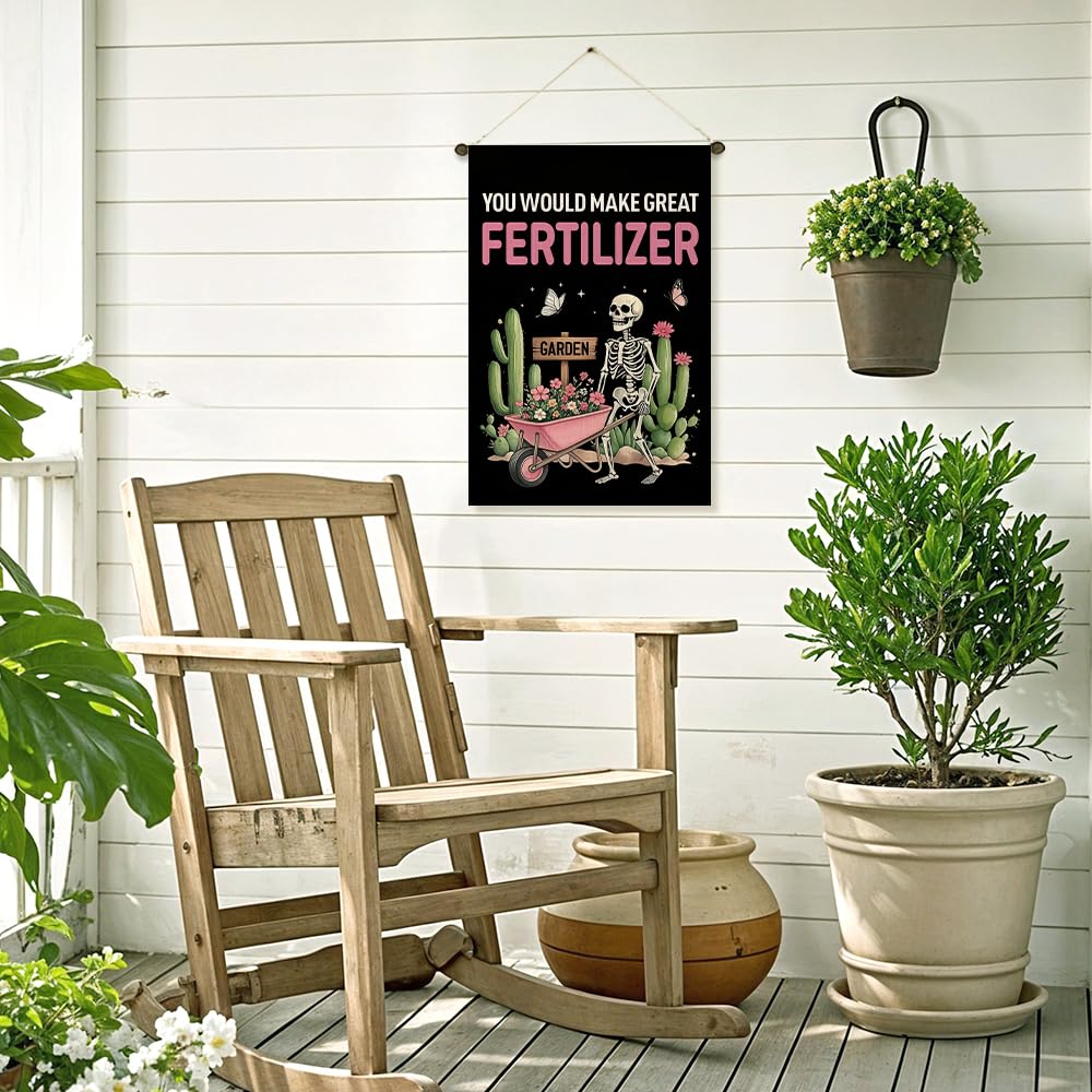 Xipromi You Would Make Great Garden Flag, Funny Skeleton Halloween Yard Sign, Halloween Lawn Outdoor Porch Décor, Spooky Season Farmhouse Garden Decoration Banner, Housewarming Gifts for Gardener