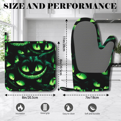 Halloween Ghost Face Heat-Resistant Oven Mitts and Pot Holder Smile Face Kitchen Non-Slip Silicone Cooking Microwave Gloves for BBQ Baking Grilling