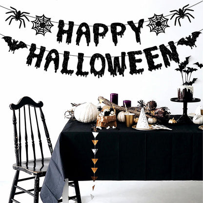 Purple Black Happy-Halloween Party Decorations - 13PCS Spider Web Bats Streamers Banner ,Paper Flowers Lanterns Tissue Pom Poms Fans, Classroom Birthday Bachelorette Hanging Supplies Decor Hugfond