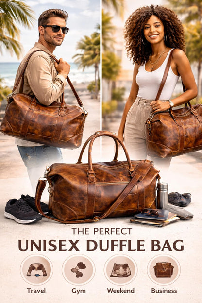 DEBKIN JOURNEY 22 Inch Top Grain Buffalo Leather Duffle Bag for Men & Women - Weekender Sports Travel Shoulder Bags, Aeroplane Hand Luggage Men Duffle Bag